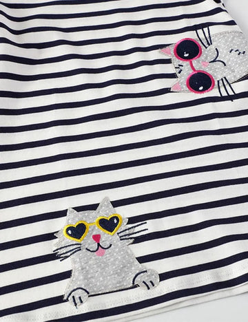 Cartoon Cat Striped Dress - Mini Taylor